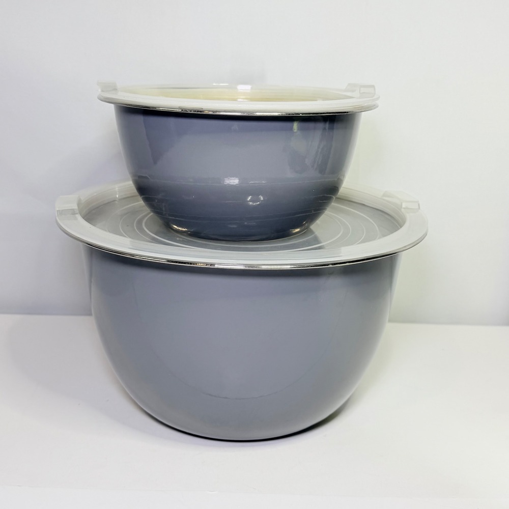Grey Enamel Stainless‎ Steel Mixing Bowls with Lids Set of 2 Nesting Storage